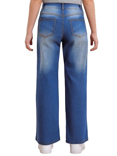Kids Girls Jeans Button Split Side Baggy Wide Leg Denim Pants Elastic Waist Casual Denim Trousers with Pockets2