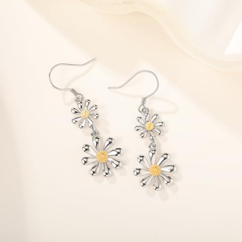 Daisy Dangles Earrings Sterling Silver Floral Drop Jewelry Spring Holiday Gifts for Women Wife Friends Daughter4