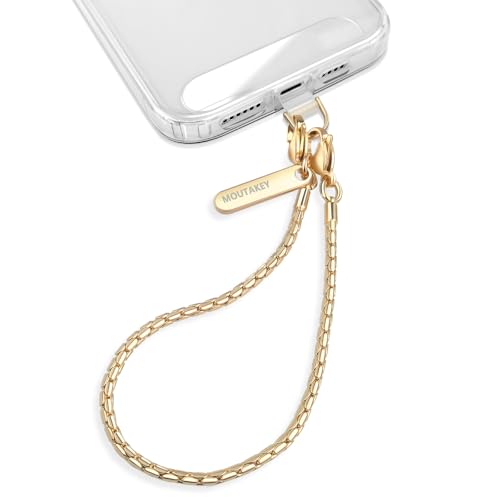 MOUTAKEY Phone Wrist Strap Metal Phone Chain Wristlet Strap Detachable iPhone Lanyard Wrist with 2 Tether Tabs iPhone Charm strap For Women girls Shopping Traveling Party Walking