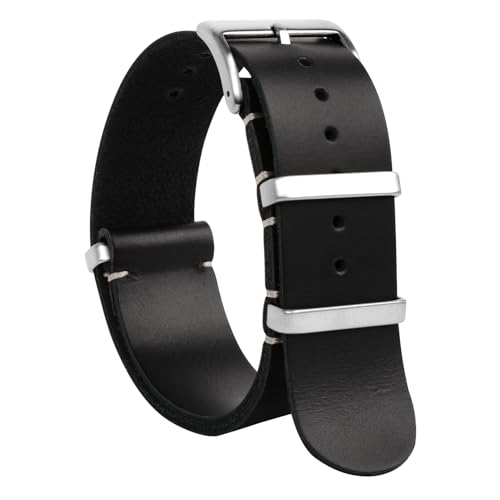 TStrap NATO - Correa de reloj de piel negra con liberación rápida para hombre y mujer - G10 Flexible Militar Reemplazo Conectado Hebilla - 18mm 20mm 22mm 24mm, 22mm