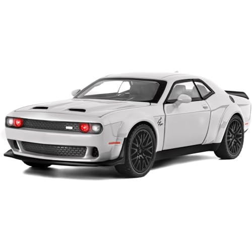 Image of Hellcat Toy Car 1:24 Scale Dodge Challenger Collection Diecast Metal Toy Model Car for Kids Light Sound Pull Back Openable Door