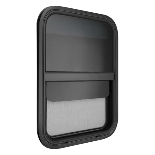 Schwarz Rechteck Wohnmobilfenster Schiebefenster RV Fenster mit integriertem Insektenschutz UV-beständig Seitenfenster Wohnmobils Ausstellfenster aus Aluminiumlegierung gehärtetes Glas (450×600mm)