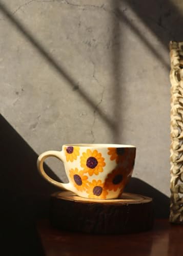 Image of WEAVING HOMES Surajmukhi Ceramic Mug for Office, Stylish Tea Cups for Woman, Modern Coffee Mug for Travel (220ml)