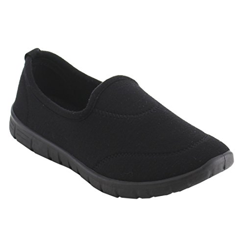 Refresh Jump-05 Women's Rubber Sole Fabric Soft Vamp Sport Flats Black 7