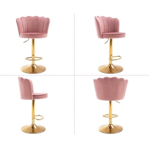 Image of Dream Furnishing - Set of 2 Bar /Kitchen Chairs 360 Degree Rotatable Swivel Elegant Classy & Comfortable Chair with Golden Base and Velvet Fabric (2 Chairs) (Pink Flower)