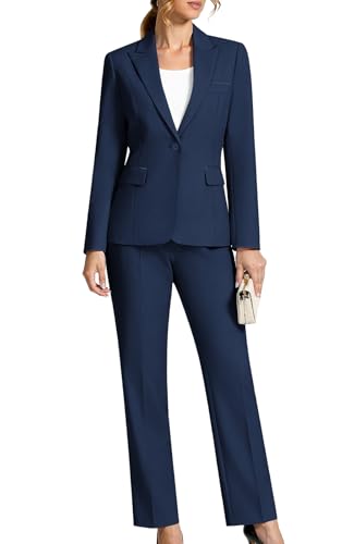Catálogo para Comprar On-line Trajes de vestir para Mujer - 5 favoritos. 47 Kelyaa - Conjunto de 2 piezas para mujer de negocios con solapa de pico y solapa ajustada con un botón, chamarra y pantalones, Azul marino, M