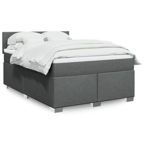SooIarix Cama con somier con colchón, gris oscuro, 140 x 190 cm, tela, incluye colchón de muelles ensacados y colchón, iluminación LED, puerto USB