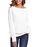 SoTeer Women's Boat Neck Long Sleeve Sweater Off Shoulder Knit Sweater Loose Pullover Knit Jumper...