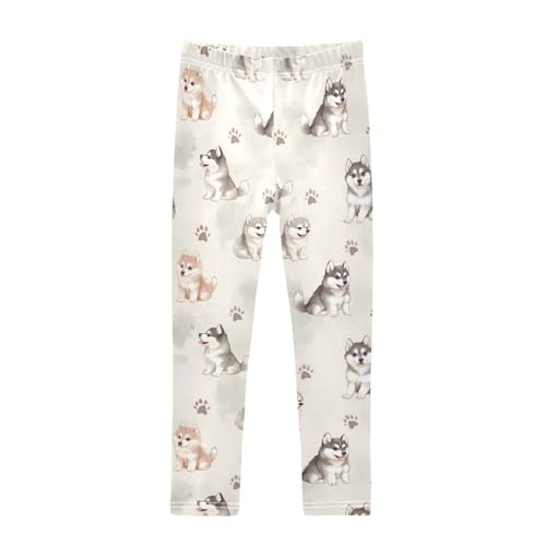 Watercolor Puppy Paw Girls Leggings Soft Stretch Workout Yoga Dance Pants for Kids Casual Tights