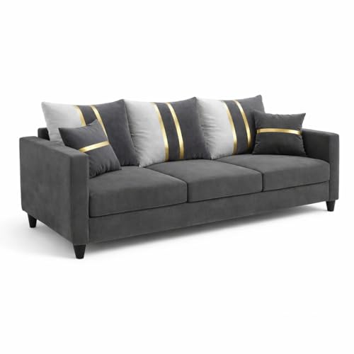 Image of Jester Plush Comfort Sofa | 3 Seater | Luxury Velvet Suede Fabric | Modern Living Room Sofa | Dark Gray