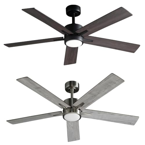 2 Pack 52 inch Ceiling Fan with Elegant Wooden Blades，Black+Walnut & Gray