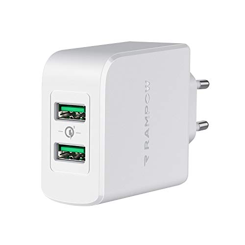 RAMPOW USB-Ladegerät, 45 W, 2 USB-Ports, C + USB A, Weiß / Schwarz