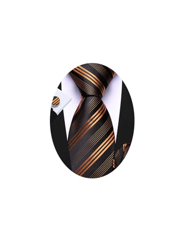 Image of Barry.Wang Man Stripe Ties Set Silk Woven Pocket Square Necktie Cufflinks Formal Party Business