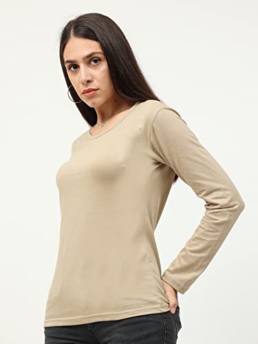 Image of FLEXIMAA Women's Cotton Plain Round Neck Full Sleeve T-Shirt