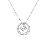 Jean Beau Silver Initial Letter M Pendant Necklaces for Women, Chunky Trendy Sparkly Round Circle Rhinestone Cubic Zirconia Dangle Wedding Prom Chain Necklace Fashion Accessories Outfit Jewelry Gift