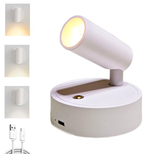 Image of Neioaas Spotlights Indoor -Rechargeable Plant Spotlight,White | 360 Rotate LED Uplighting,3 Dimmable Adjustable Wall Mount Ceiling Spotlight for Artwork Painting Tree Plant Wall Light