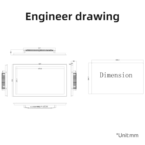 Image of 21.5 inch Aluminum Flat Embedded Industrial Touch Screen Monitor,HDMI /VGA /DVI Interface, Capacitive Touch Screen Monitor Supports 10 Points Touch,1920 x 1080 @ 60Hz