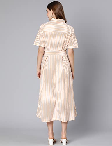 Image of oxolloxo Women Cotton Half Sleeves Shirt Style Party Dress