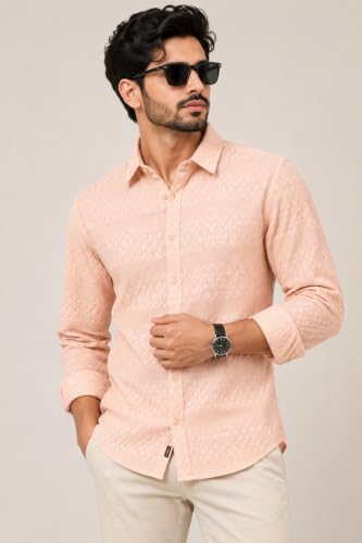 Image of The Kab's Men Casual Shirt | Textured Cotton Fabric Regular Fit Shirts for Men Stylish | Full Sleeve Shirt for Man | Comfortable Breathable Fabric | Perfect for Casual Office and Outing Wear