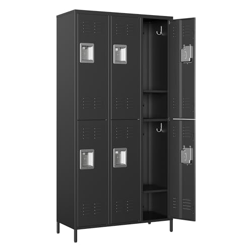 Image of Metal Locker with 6 Doors, 72 inch Storage Lockers for Employees - Employees Locker for School, Gym, Home, Office, Garage Black