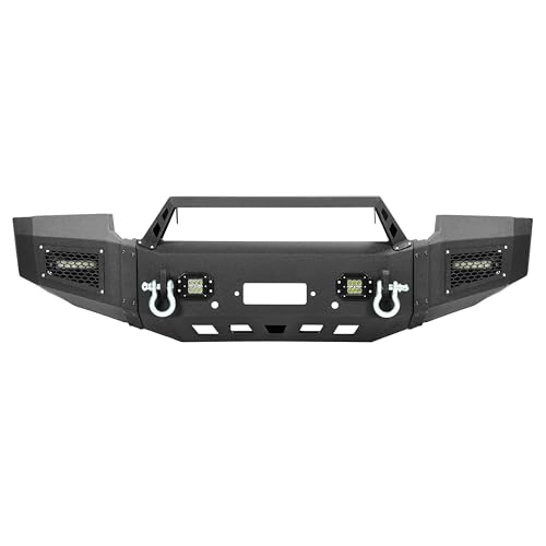 HECASA Front Bumper Assembly Compatible with 2007 2008 2009 2010 2011 2012 2013 GMC Sierra 1500 W/LED Lights, Winch Plate, Sensor Holes, D-ring Powder Coated Steel