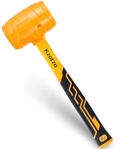 16oz Rubber Mallet Hammer Fiberglass Handle Rubber Mallet for Flooring Tent Stakes Woodworking Camping Soft Blow Tasks without Damage 2025 upgraded seamless rubber hammeryellow (16OZ)