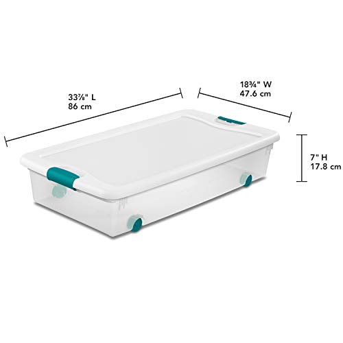 Image of Sterilite 4-Pack 56 Quart Wheeled Latching Box, Underbed Clear Plastic Storage Organizer - Under Bed Rolling Container Bin with Lid and Wheels for Home or Dorm Bedrooms and Closets