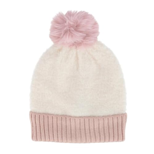 Bonnet d'hiver en tricot bicolore avec pompon pour femme CTM protecteur