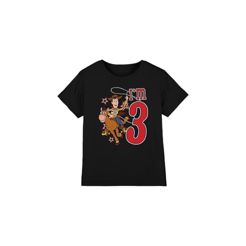 Toy Story Boys Birthday Woody I'm 3 Unisex Kids T-Shirt, Black, 9-10 Years UK