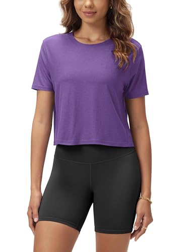 Image of ODODOS Women's Performance Cropped Tee Ultra Soft odSTRATUM Tech Short Sleeve Relaxed Top Crew Neck T-Shirts