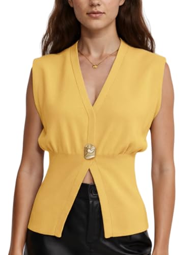 Image of AMEBELLE Womens Vest Tops V Neck Sleeveless Sweater Casual Work Tops | Womens Business Casual Tops Sweater Vest Pullover for Work Office V Neck Knit Blouses with Gold Metal Button Accent