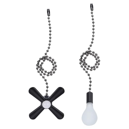 Image of uxcell 13 Inch Ceiling Fan Pull Chain Extender Sets, 2 Pcs Beaded Ball Fan Pull Chain with Decorative Light Bulb and Fan Cord for Ceiling Light Lamp Fans, Black