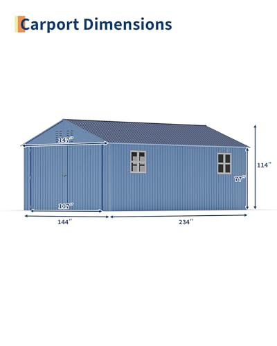 Image of GarveeLife 12x20 ft Metal Carport, Enclosed Car Port with Reinforced Frame and Steel Roof for All-Weather Use, Metal Garage Shed for Full-Sized Pickup Trucks