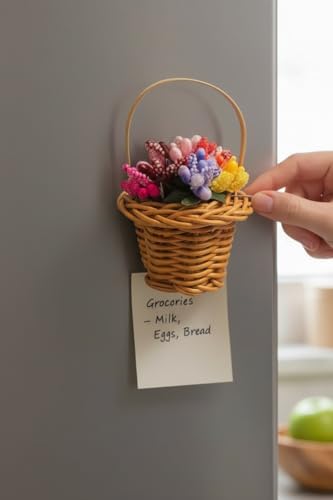 Image of Miniature Basket Flower Fridge Magnet for Refrigerator | Cute & Stylish Kitchen Decor Magnet | Decorative Refrigerator Accessories