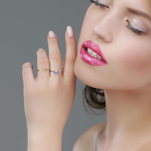 Sun and Moon Rings for Women 14K Gold/Silver Plated Stackable Celestial Rings Adjustable Sun and Moon Set Rings Friendship Promise Ring Prom Jewelry Gift4