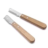 2 Stück Trimmmesser für Hunde, Hund Trimmmesser mit Holzgriff Satz Haustier Trimmer Edelstahl Trimmer Set rimmmesser Hund Trimm Messer Pflegemesser Fellpflege Werkzeug für Langhaar und Kurzhaar