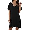 QIXING-Womens-Summer-Casual-Loose-Mini-Dress-V-Neck-Bell-Short-Sleeve-Shift-Dress QIXING Women's Summer Casual Loose Mini Dress V-Neck Bell Short Sleeve Double Layer Shift Dress Black-XL-16