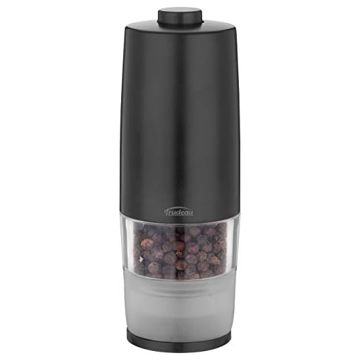 Trudeau One-Hand Battery Operated Pepper Mill, Black