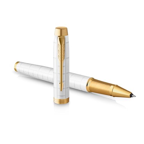 Image of Parker IM Rollerball Pen | Premium Pearl Lacquer with Gold Trim | Fine Nib with Black Ink Refill | Gift Box