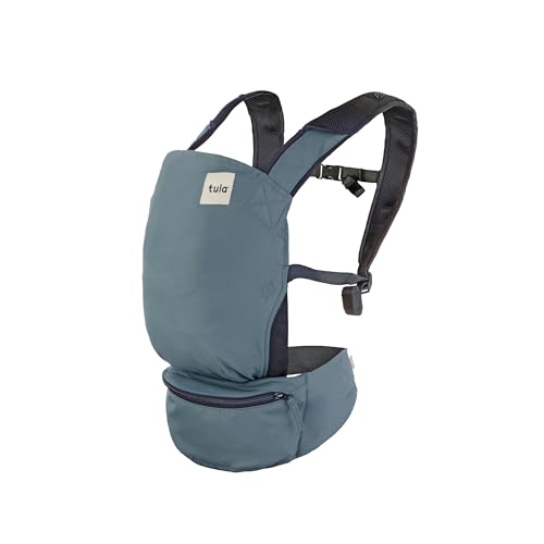 Image of Baby Tula Lite Ripstop Nylon Compact Baby Carrier, Lightweight and Ergonomic Carrier for Travel w/Convenient Storage Hip Pouch, Multiple Carrying Positions for Babies 12lbs to 30lbs - Slate (Blue)
