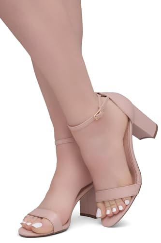 Image of Shoe Land Low Chunky Heels for Women Open Toe Ankle Strap Block Heel Sandals 3 Inch Dressy Heels for Wedding Party Date Night