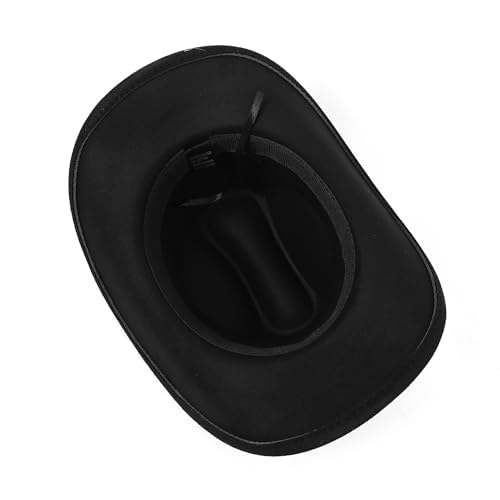 Cappello da cowboy e cowgirl classico in feltro nero con falda arrotolabile, per donne e uomini, decorazione con bukle per cintura in stile western