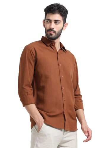 Image of Men's Solid Casual Shirt, Cotton Blend, Regular Fit, Spread Collar, Full Sleeve, Button Closure Perfect for Casual & Office Wear