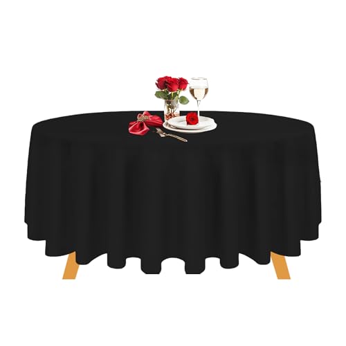 Trimming Shop Black Cotton Polyester Round Table Cloth Cover for Dining & Christmas Party 90 Inches (Single)
