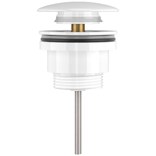 VALAZ Tapón Universal Apta para Lavabo y bidé sin rebosadero en Blanco Brillo válvula para desagüe Click Clack, Pop-Up