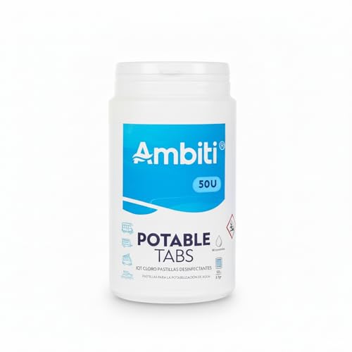 AMBITI | Pastillas Potabilizadoras de Agua | Purificador de Agua para Autocaravanas, Barcos y Camper en Depósitos de Agua Potable |1 Pastilla Purifica 200 Litros | Sin olor ni sabor | 50 unidades