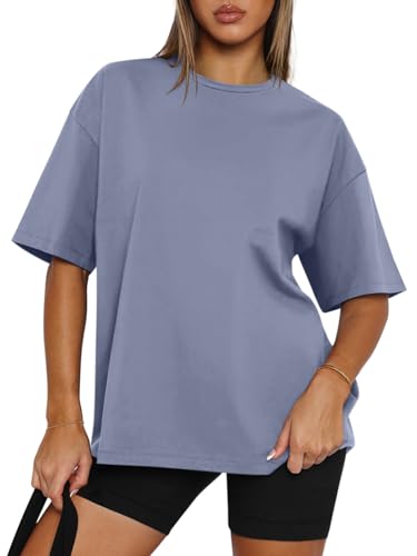 REORIA Womens Oversized Workout T Shirts Summer Crewneck Athletic Plus Size Tops Trendy Clothes 2025 Short Sleeve Basic Tee