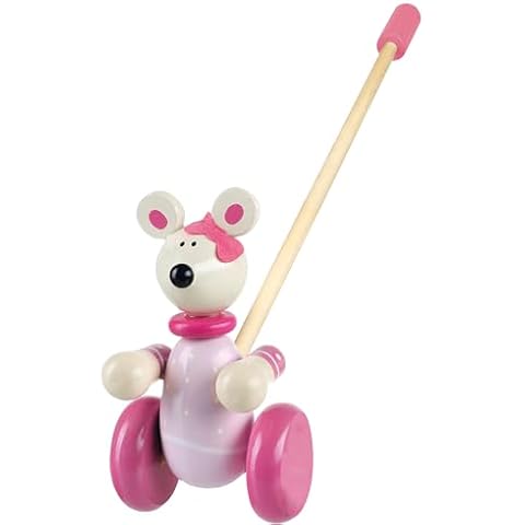 Orange Tree Toys Pink Mouse Push Along | Colorful Wooden Toy for Toddlers Age 1+, Sustainably Made, Encourage First Steps & Develop Key Motor Skills Cover