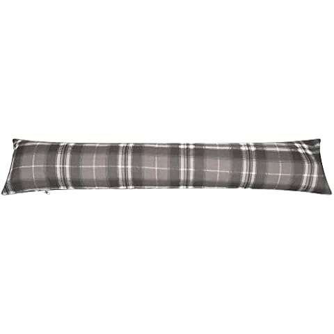 Highland Tartan Check GREY Draught Draft Excluder Energy Saving Long Door Sausage Cushion with Zipped Removable Cover (GREY 87cm LONG) Cover