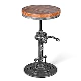 BOKKOLIK Vintage Bar Stool with Handle Crank Industrial Barstool for Kitchen Island 18-22inch Height Adjustable Antique Counter Stool Round Wooden Seat (Wood)